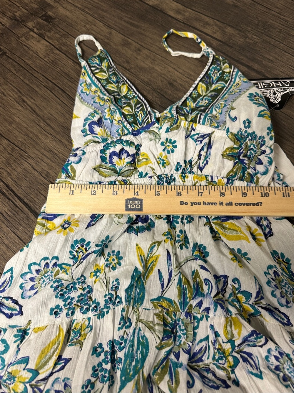 NWT Angie Womens White Blue Floral Tie Back Mini Dress Large - Picture 10 of 11